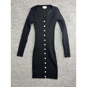 Bohme Sweater Dress Womens Small Black Ribbed Button Front Long Sleeve Bodycon